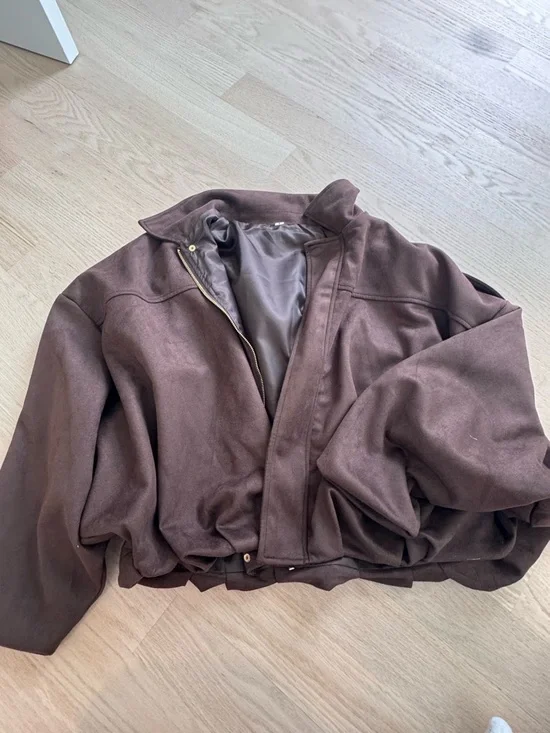 Brown Suede-Look Bomber Jacket - Picture 1 of 4